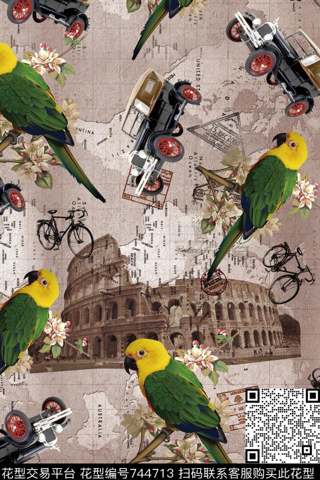 汽车鹦鹉自行车数码印花华亿平台下载（图片编号: 744713） - 瓦栏（Walan）