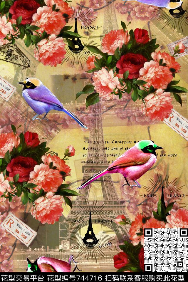比萨斜塔背景图花鸟图手绘花卉数码印花华亿平台下载（图片编号: 744716） - 瓦栏（Walan）