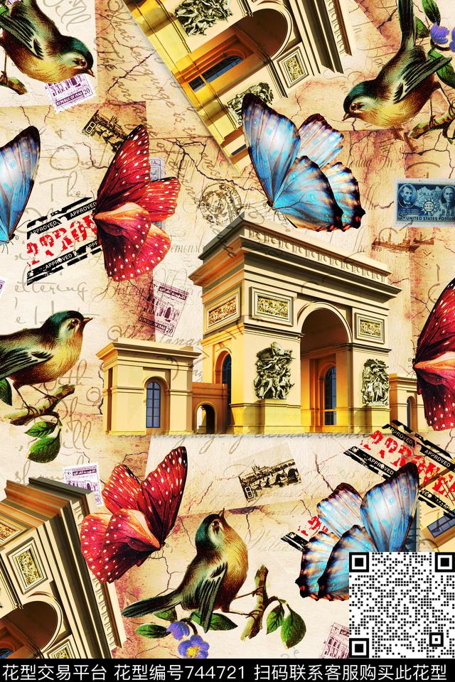 小鸟建筑背景建筑物数码印花华亿平台下载（图片编号: 744721） - 瓦栏（Walan）