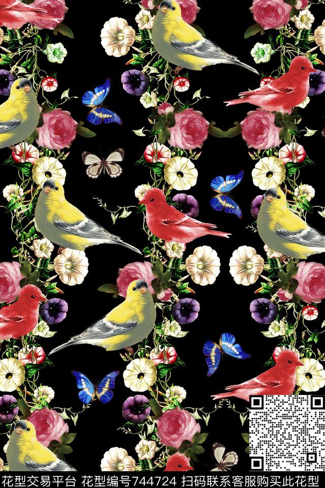 华亿平台手绘花卉花卉数码印花华亿平台下载（图片编号: 744724） - 瓦栏（Walan）