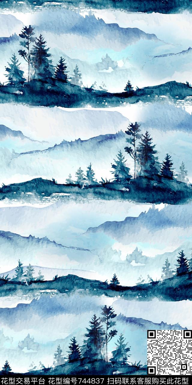 水墨水彩数码数码印花华亿平台下载（图片编号: 744837） - 瓦栏（Walan）