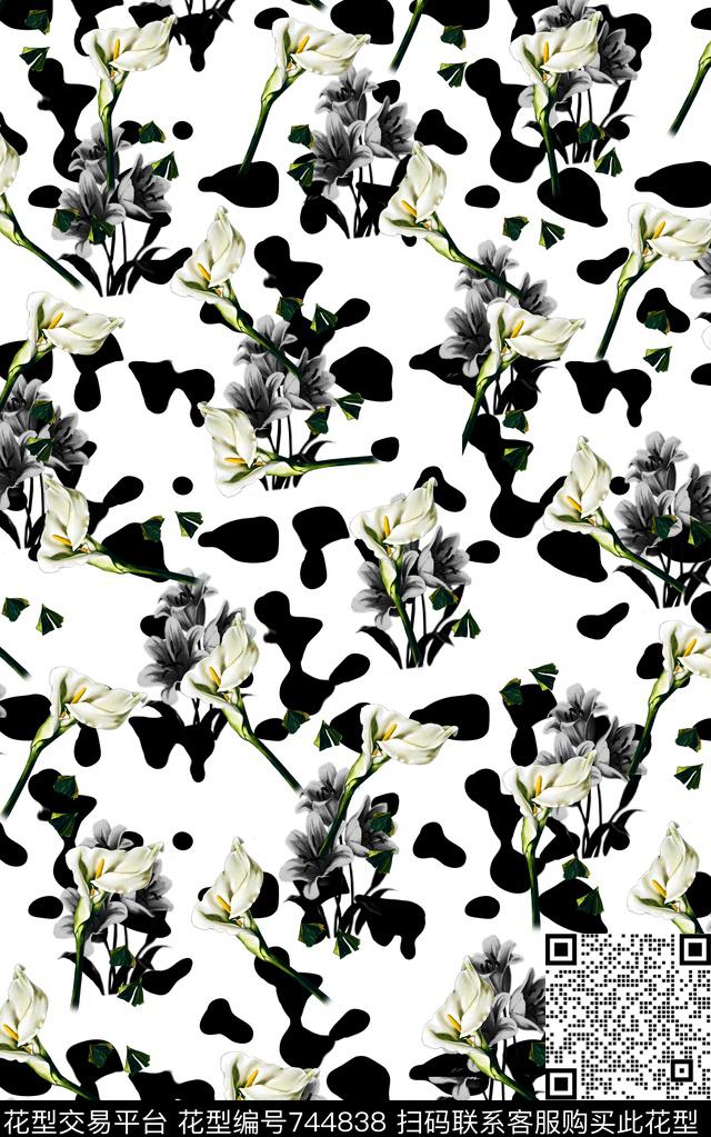 花朵抽象女装数码印花华亿平台下载（图片编号: 744838） - 瓦栏（Walan）
