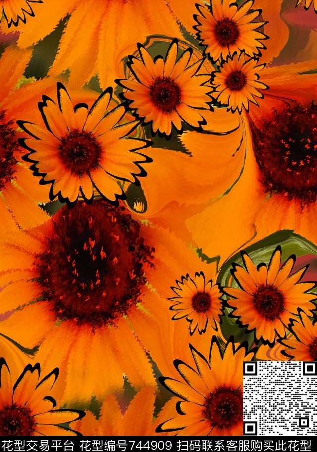 写意花卉花卉组合大花传统印花华亿平台下载（图片编号: 744909） - 瓦栏（Walan）