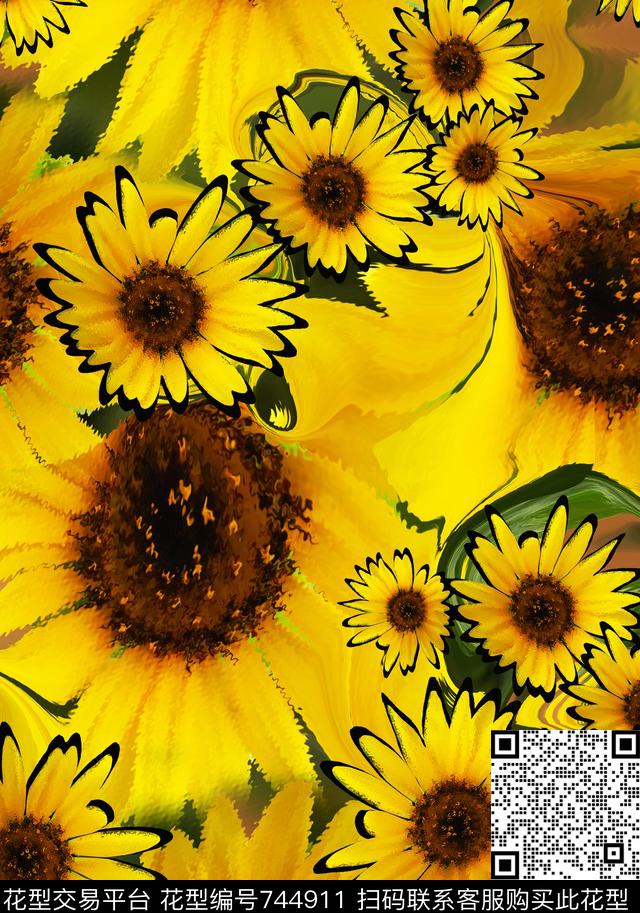 写意花卉花卉组合大花传统印花华亿平台下载（图片编号: 744911） - 瓦栏（Walan）