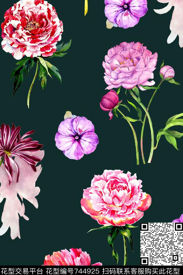 时尚手绘水彩数码印花华亿平台下载（图片编号: 744925） - 瓦栏（Walan）