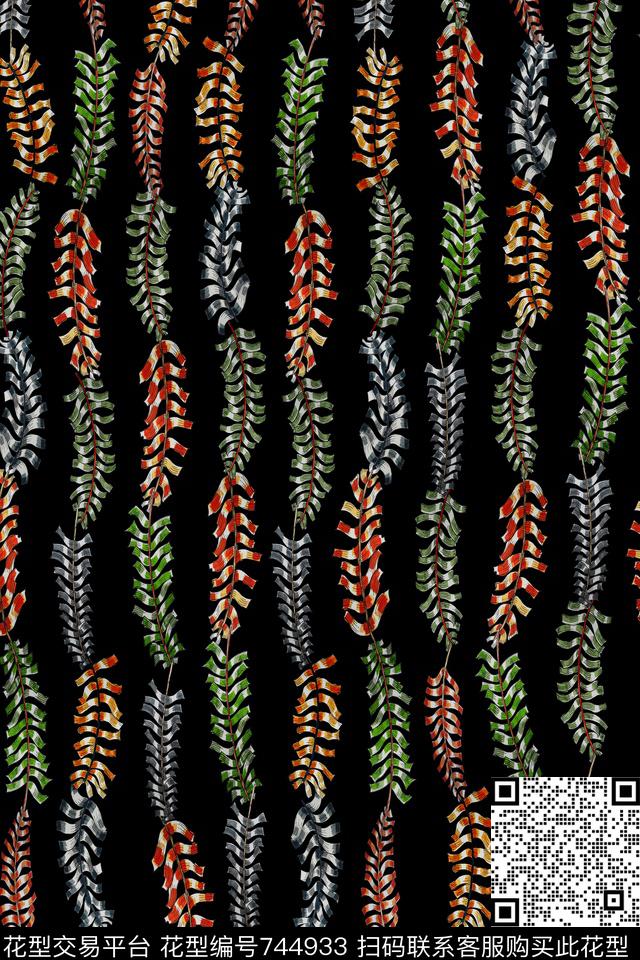 五彩羽毛条纹手绘传统印花华亿平台下载（图片编号: 744933） - 瓦栏（Walan）
