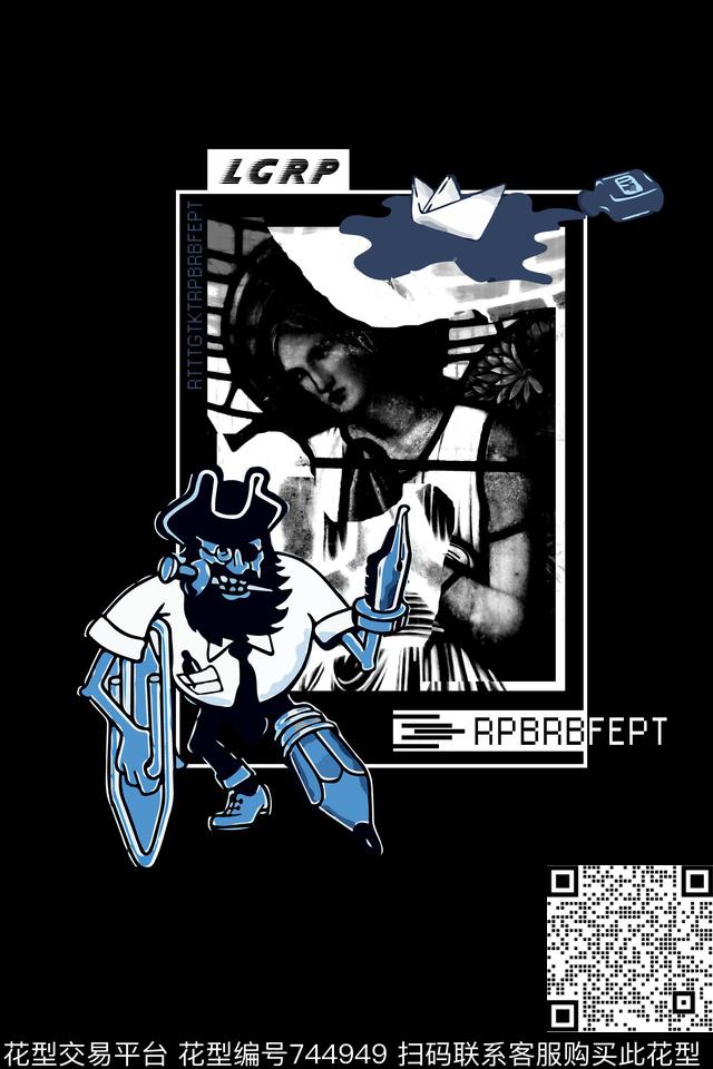 黑白几何卡通数码印花华亿平台下载（图片编号: 744949） - 瓦栏（Walan）