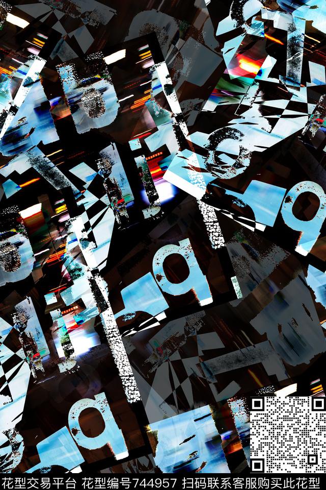 抽象英文四方连续数码印花华亿平台下载（图片编号: 744957） - 瓦栏（Walan）