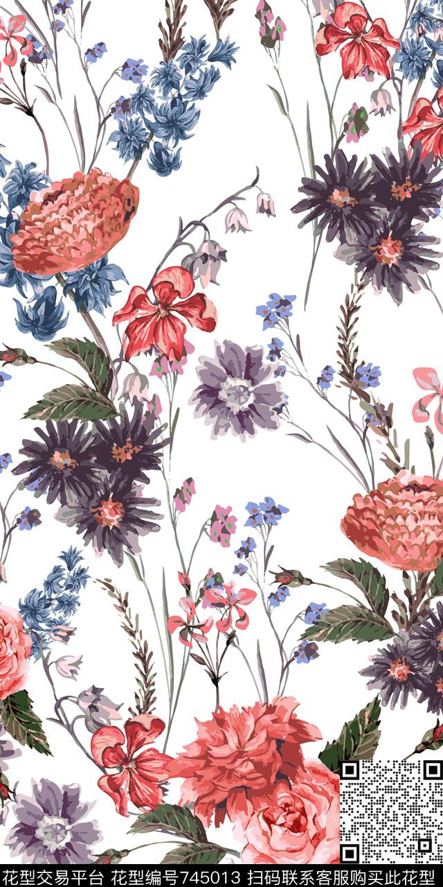 玫瑰菊花小碎花数码印花华亿平台下载（图片编号: 745013） - 瓦栏（Walan）