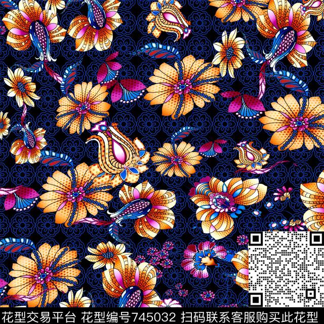 花朵花卉数码印花华亿平台下载（图片编号: 745032） - 瓦栏（Walan）