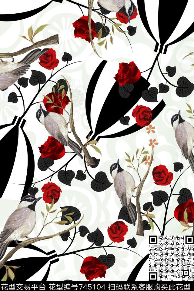 玫瑰花卉花鸟图花卉数码印花华亿平台下载（图片编号: 745104） - 瓦栏（Walan）