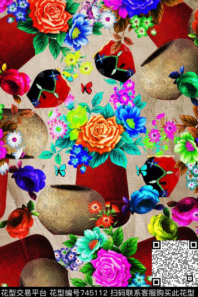 纸灯笼花卉华亿平台数码印花华亿平台下载（图片编号: 745112） - 瓦栏（Walan）