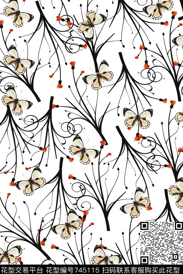 叶子手绘花卉花纹数码印花华亿平台下载（图片编号: 745115） - 瓦栏（Walan）
