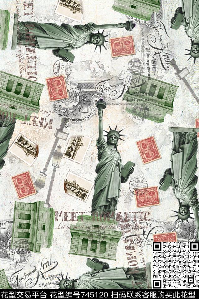 建筑物自由女神像邮票数码印花华亿平台下载（图片编号: 745120） - 瓦栏（Walan）
