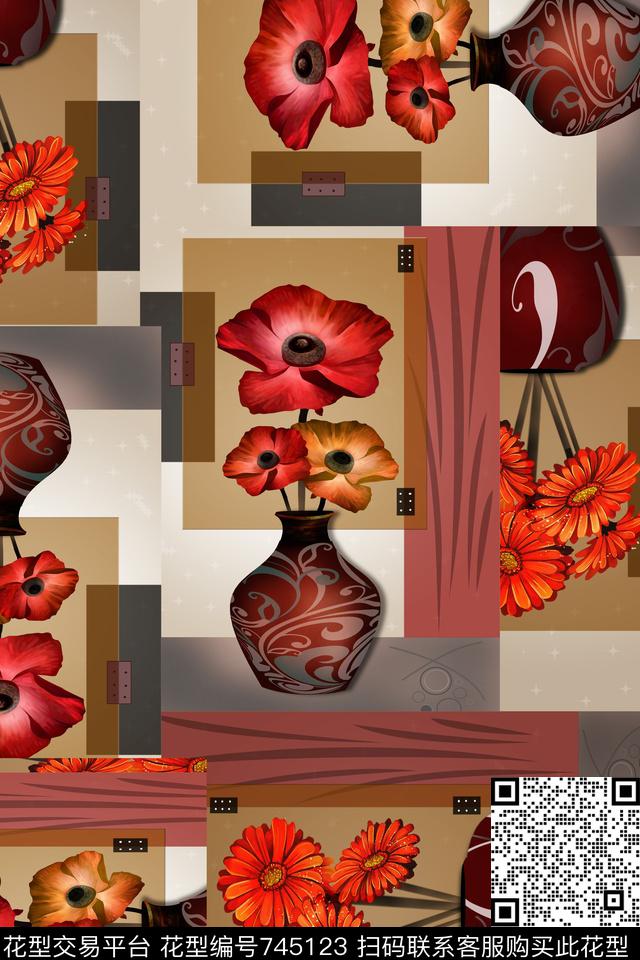 手绘图贴图花卉数码印花华亿平台下载（图片编号: 745123） - 瓦栏（Walan）