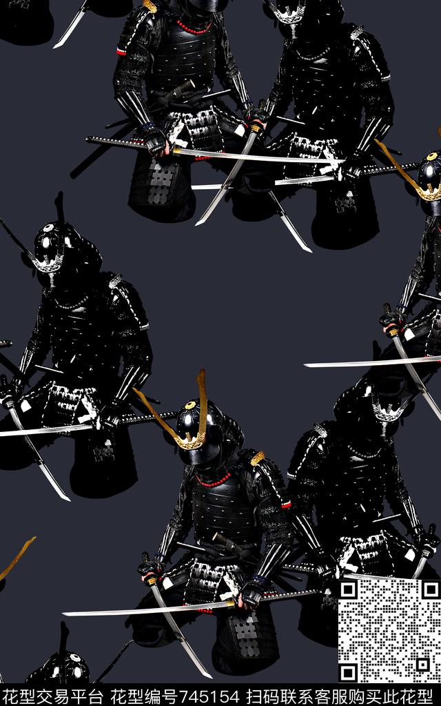 抽象手绘水彩画日本武士数码印花时尚潮流男装T恤夹克外套棉服满版印花欧美复古印花数码印花华亿平台下载（图片编号: 745154） - 瓦栏（Walan）