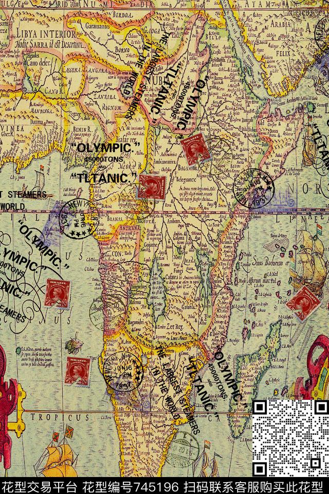 邮票英文背景贴图数码印花华亿平台下载（图片编号: 745196） - 瓦栏（Walan）