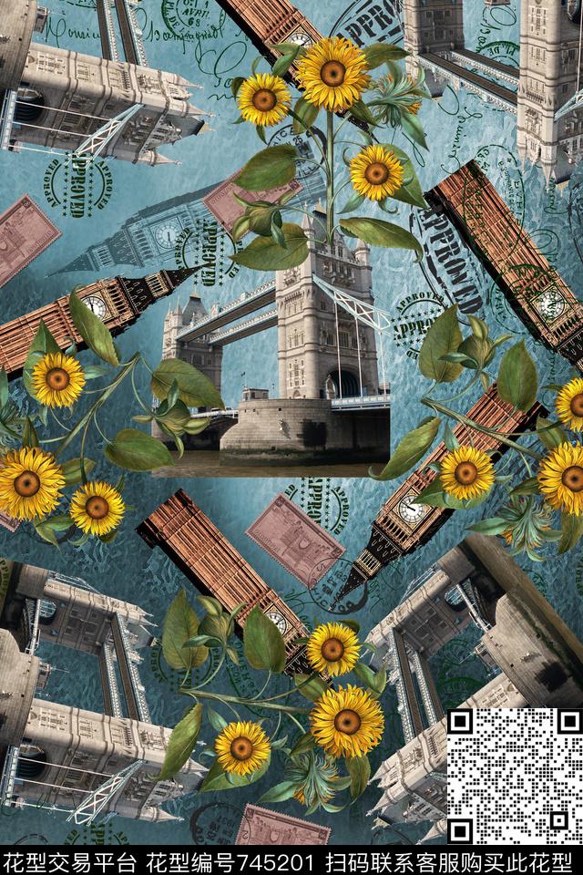 邮票欧式背景花卉数码印花华亿平台下载（图片编号: 745201） - 瓦栏（Walan）