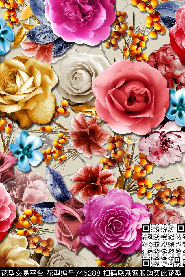 花卉牡丹隐花数码印花华亿平台下载（图片编号: 745288） - 瓦栏（Walan）