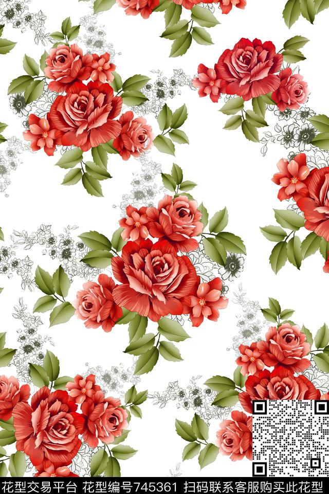 大花花朵花卉数码印花华亿平台下载（图片编号: 745361） - 瓦栏（Walan）