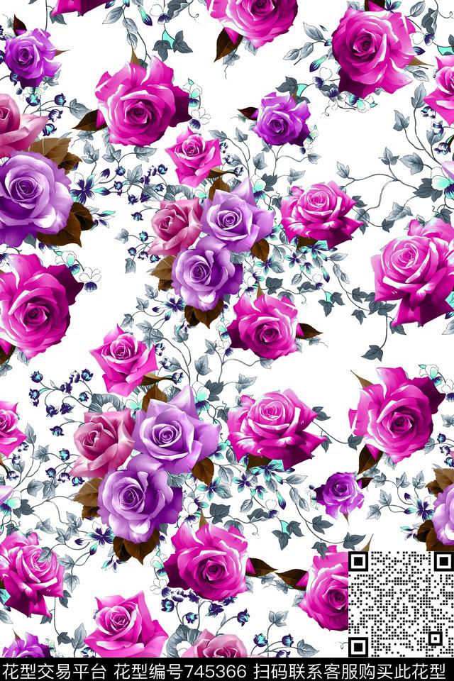 大花花朵花卉数码印花华亿平台下载（图片编号: 745366） - 瓦栏（Walan）