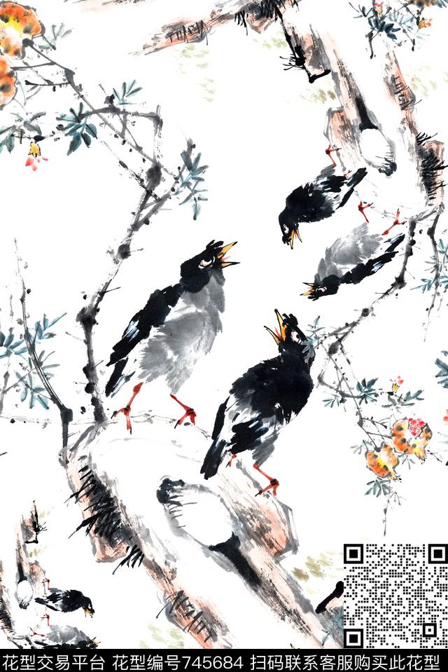 水墨山水花鸟数码印花华亿平台下载（图片编号: 745684） - 瓦栏（Walan）
