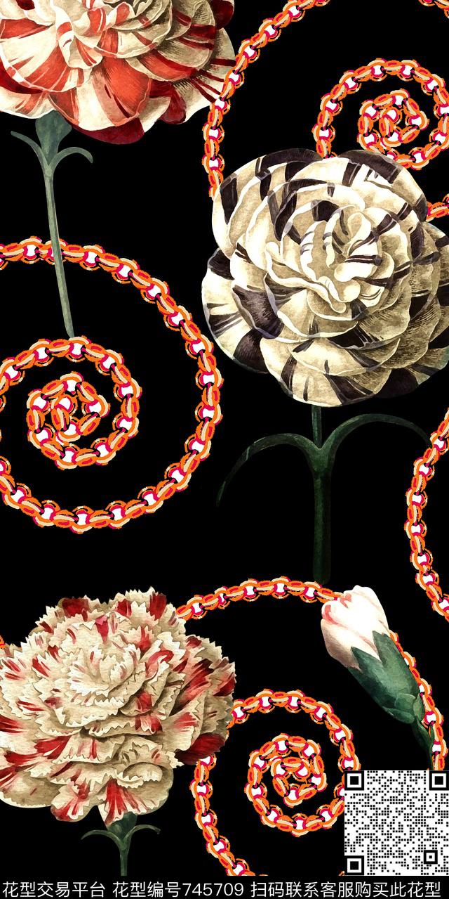 复古花卉珠链传统印花华亿平台下载（图片编号: 745709） - 瓦栏（Walan）