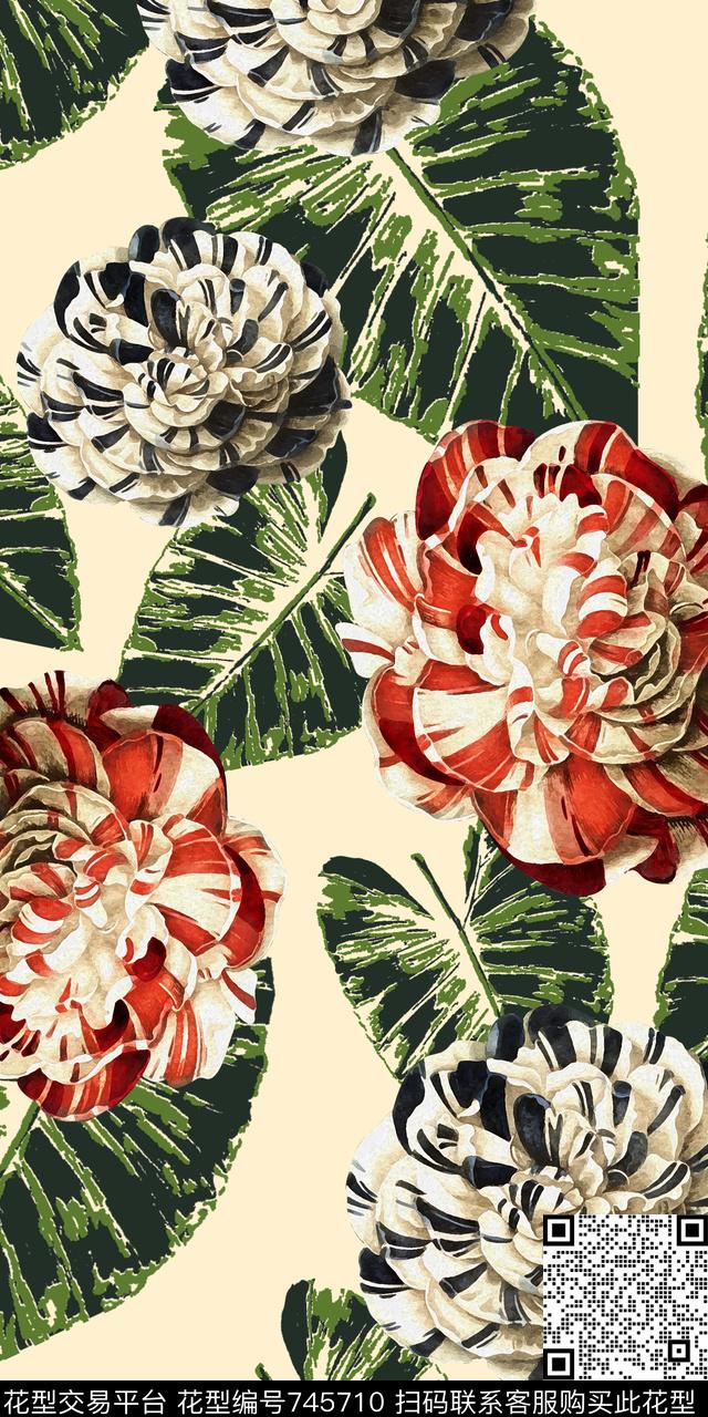 复古花卉绿叶传统印花华亿平台下载（图片编号: 745710） - 瓦栏（Walan）