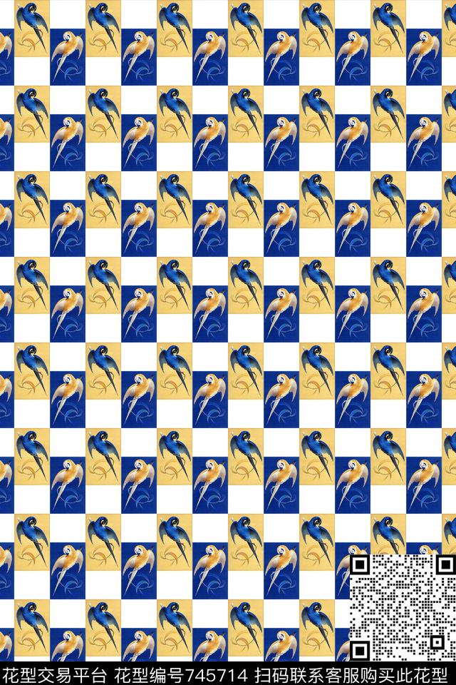 春夏抽象休闲时尚鸟数码印花华亿平台下载（图片编号: 745714） - 瓦栏（Walan）