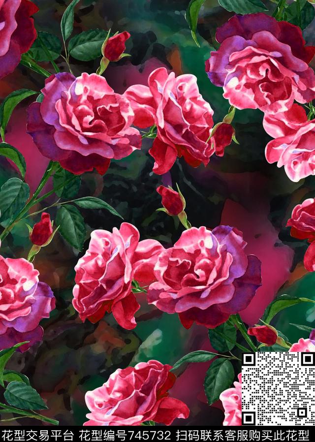 不定位丝巾女装家纺花卉时尚数码印花华亿平台下载（图片编号: 745732） - 瓦栏（Walan）