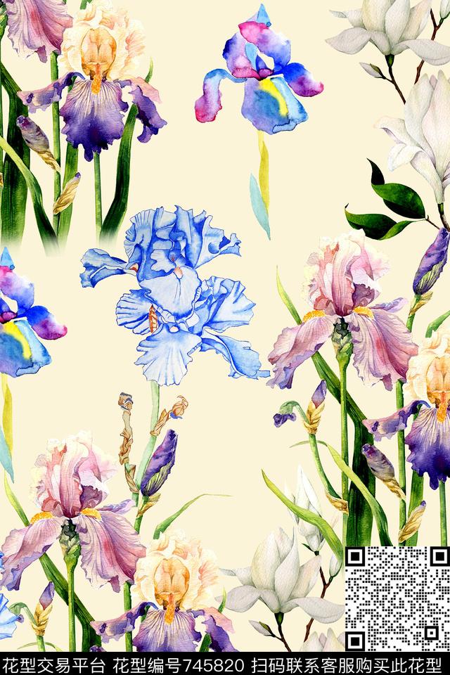 时尚手绘水彩数码印花华亿平台下载（图片编号: 745820） - 瓦栏（Walan）