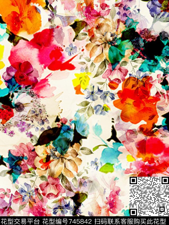 玫瑰花朵花卉数码印花华亿平台下载（图片编号: 745842） - 瓦栏（Walan）