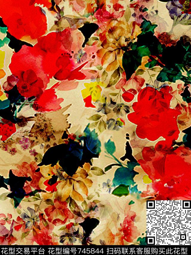 玫瑰花朵花卉数码印花华亿平台下载（图片编号: 745844） - 瓦栏（Walan）