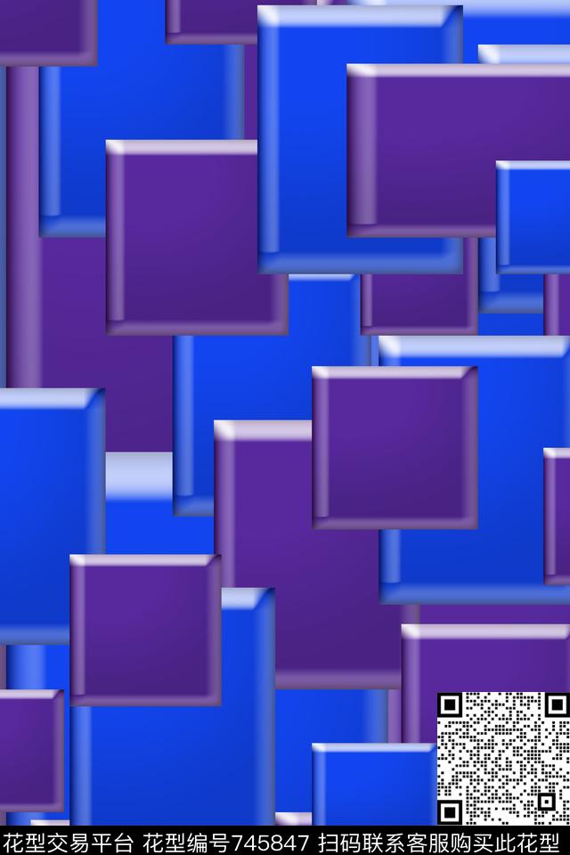 家纺小方块几何数码印花华亿平台下载（图片编号: 745847） - 瓦栏（Walan）