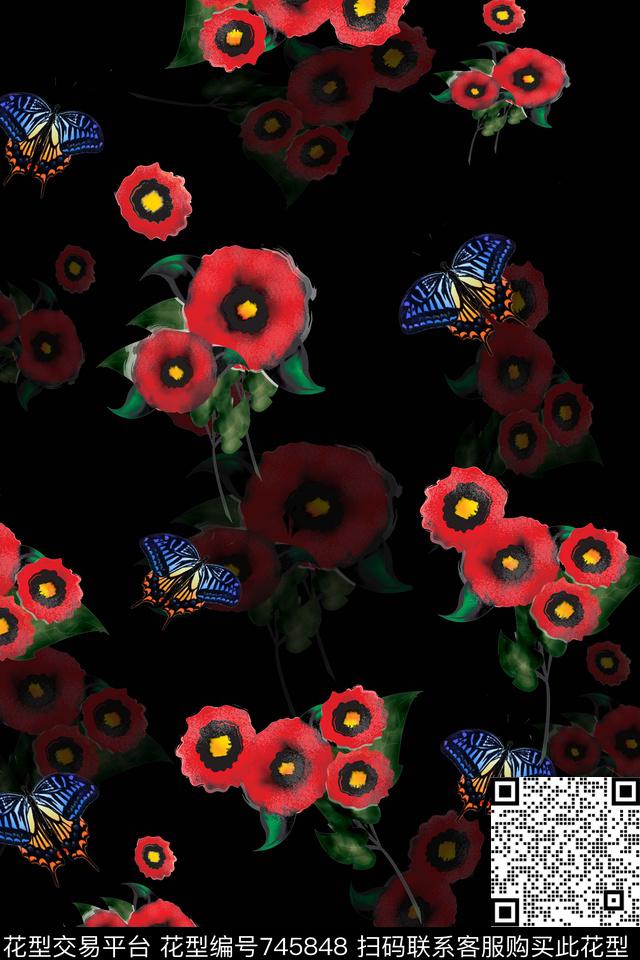 花朵花卉数码印花华亿平台下载（图片编号: 745848） - 瓦栏（Walan）