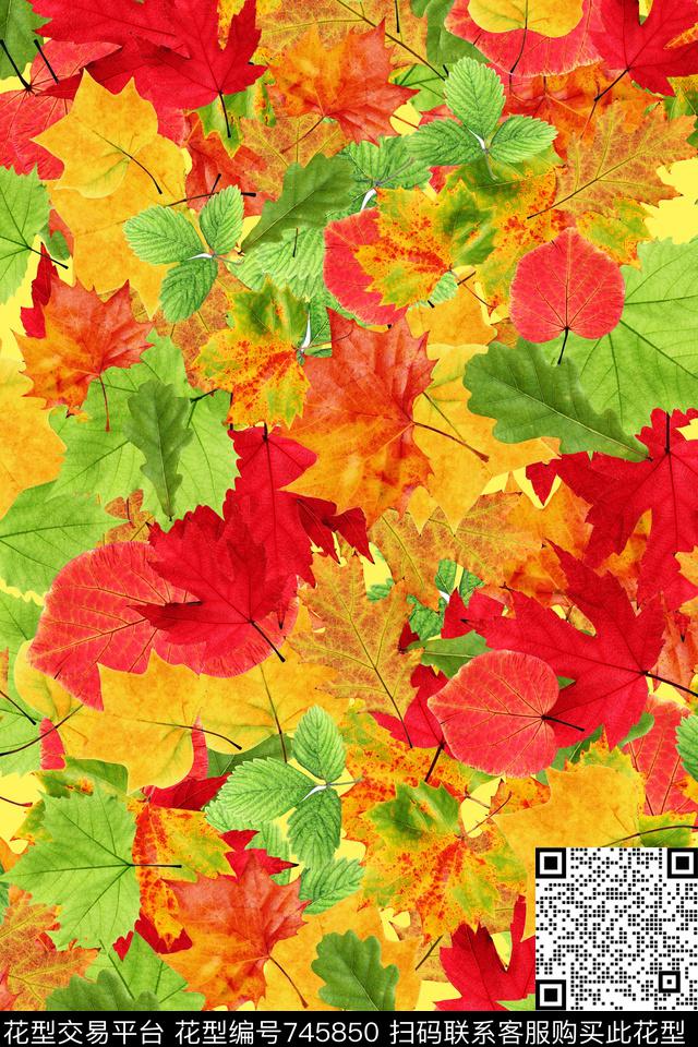 家纺风景枫叶数码印花华亿平台下载（图片编号: 745850） - 瓦栏（Walan）
