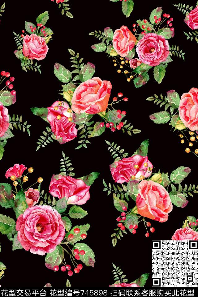 大花花朵花卉数码印花华亿平台下载（图片编号: 745898） - 瓦栏（Walan）