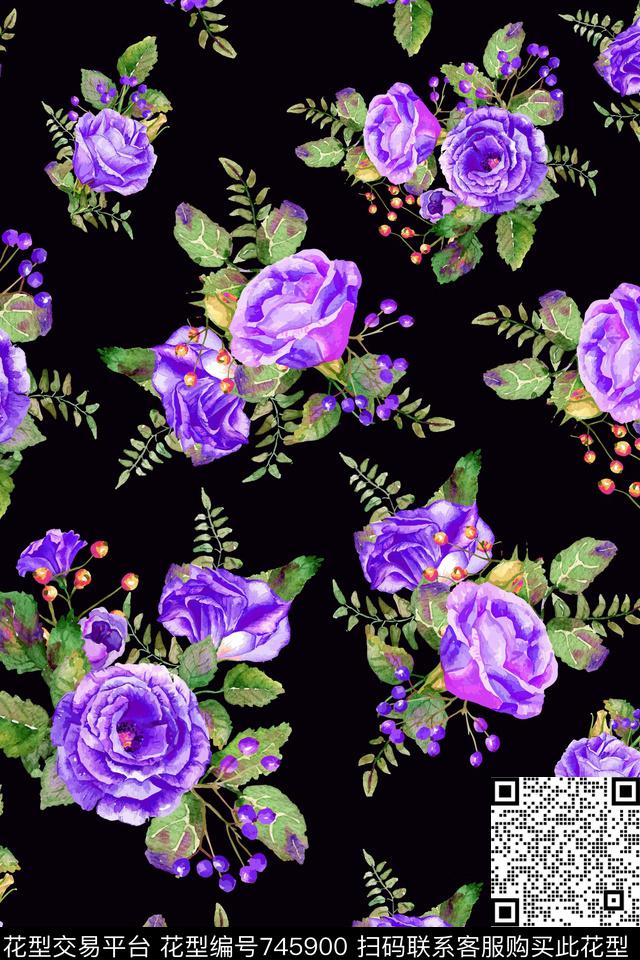 大花花朵花卉数码印花华亿平台下载（图片编号: 745900） - 瓦栏（Walan）