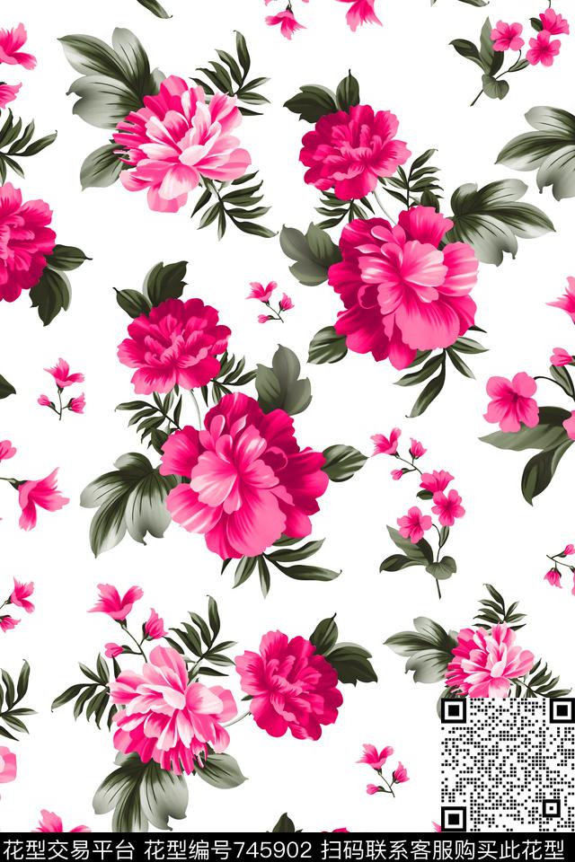大花花朵花卉数码印花华亿平台下载（图片编号: 745902） - 瓦栏（Walan）