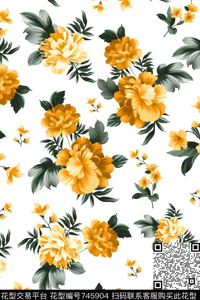 大花花朵花卉数码印花华亿平台下载（图片编号: 745904） - 瓦栏（Walan）