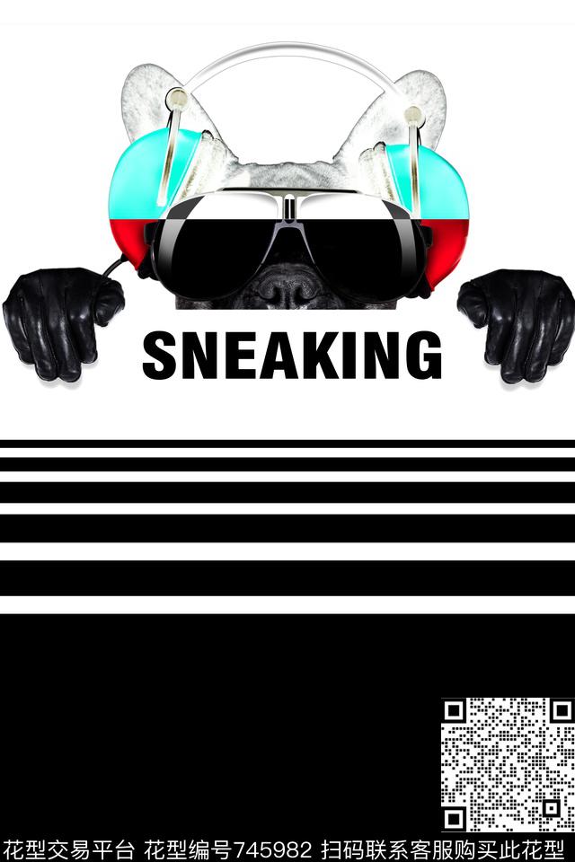 黑白趣味英文数码印花华亿平台下载（图片编号: 745982） - 瓦栏（Walan）