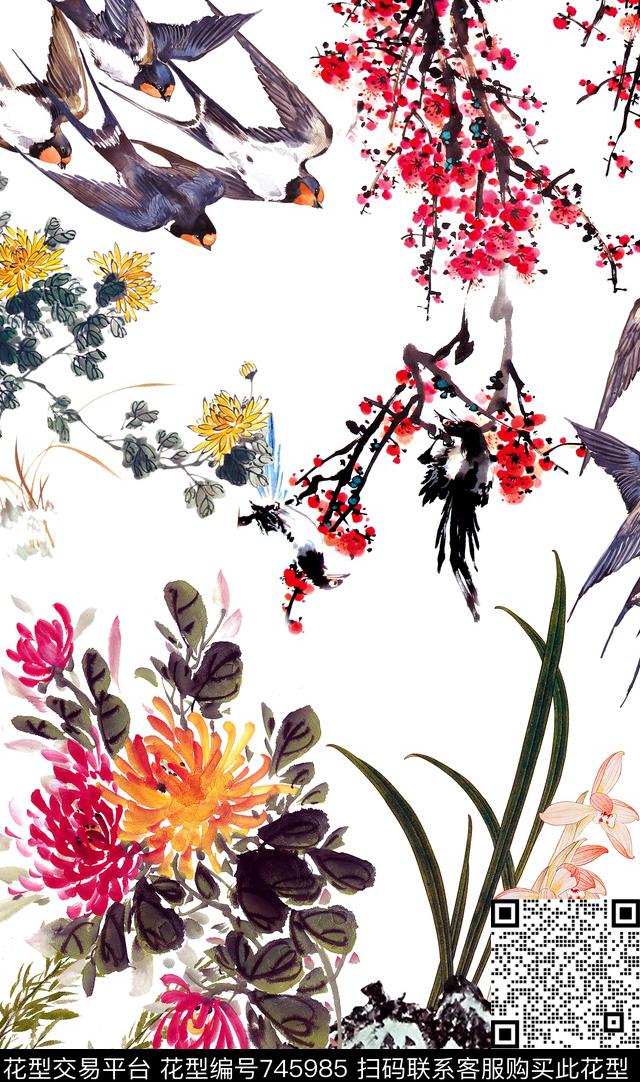 定位水墨中国风数码印花华亿平台下载（图片编号: 745985） - 瓦栏（Walan）