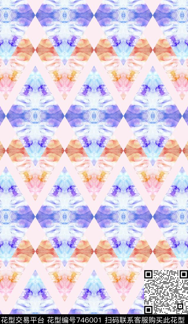 几何抽象花卉数码印花华亿平台下载（图片编号: 746001） - 瓦栏（Walan）