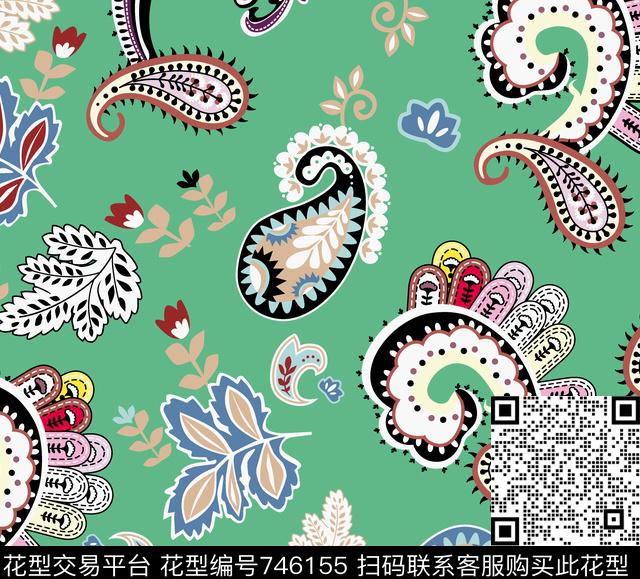 火腿花腰果佩斯利传统印花华亿平台下载（图片编号: 746155） - 瓦栏（Walan）