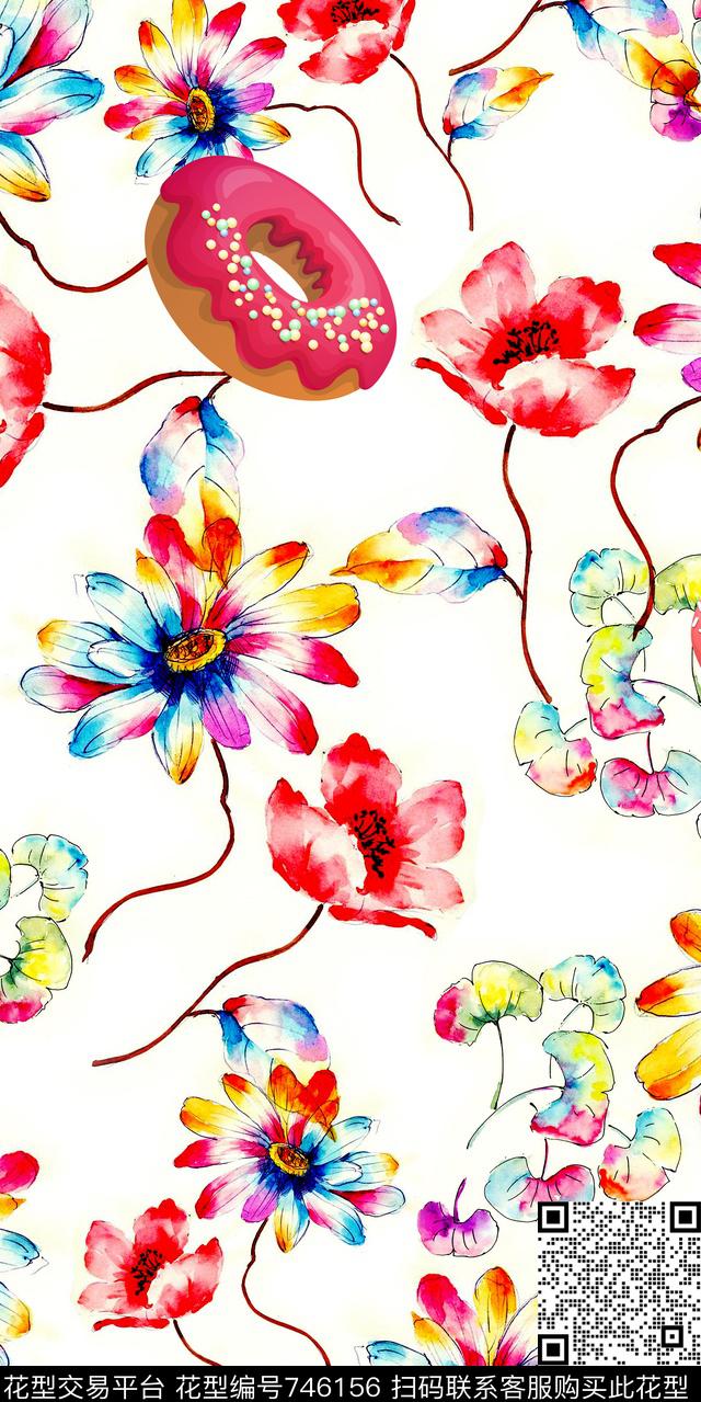 乱花大花花朵数码印花华亿平台下载（图片编号: 746156） - 瓦栏（Walan）