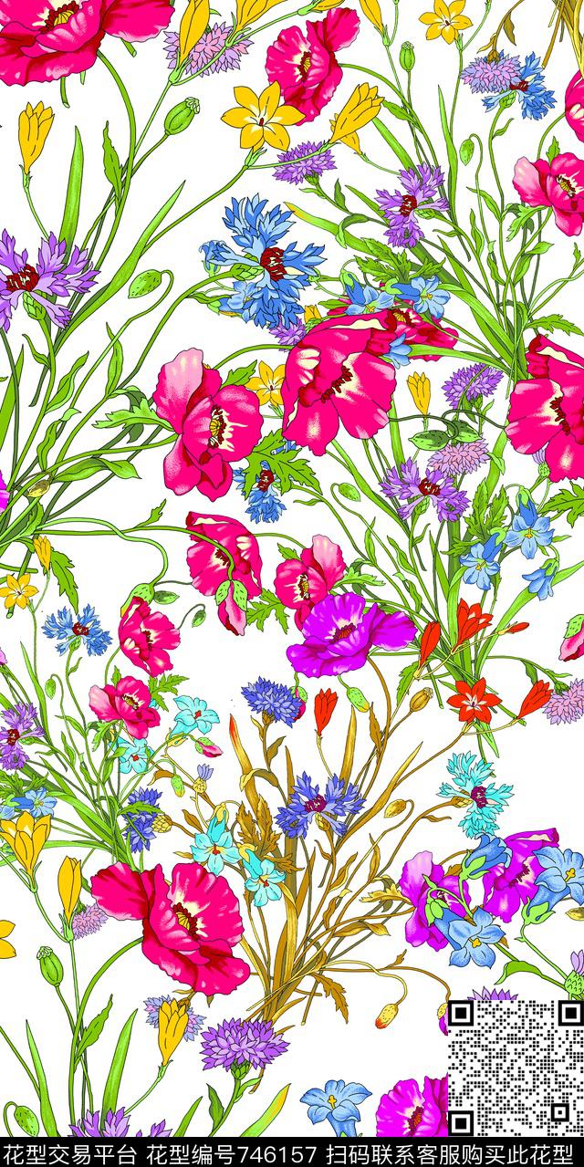 乱花大花花朵数码印花华亿平台下载（图片编号: 746157） - 瓦栏（Walan）