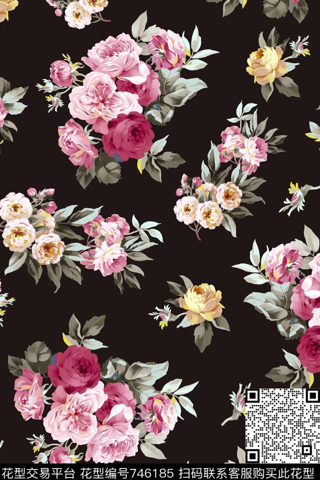大花花朵花卉数码印花华亿平台下载（图片编号: 746185） - 瓦栏（Walan）