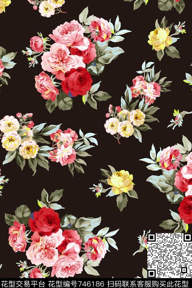 大花花朵花卉数码印花华亿平台下载（图片编号: 746186） - 瓦栏（Walan）