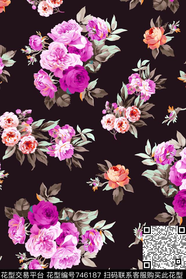 大花花朵花卉数码印花华亿平台下载（图片编号: 746187） - 瓦栏（Walan）