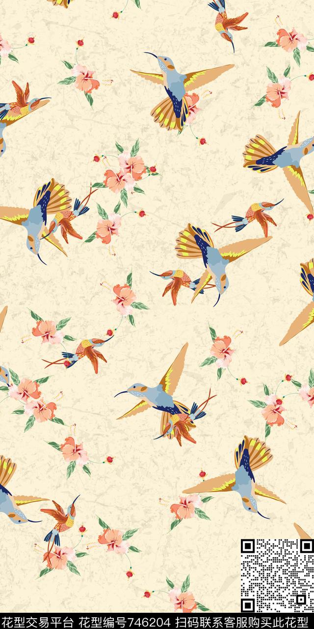 数码花卉类鸟花数码印花华亿平台下载（图片编号: 746204） - 瓦栏（Walan）